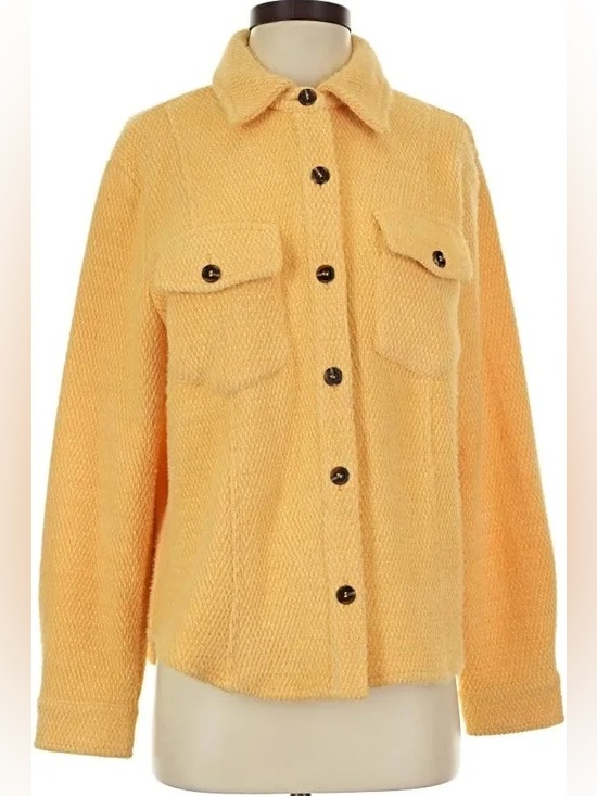 Skies Are Blue Jackets & Blazers - Skies Are Blue Soft Knit Yellow Shacket Jacket S Cottagecore Spring Pastel